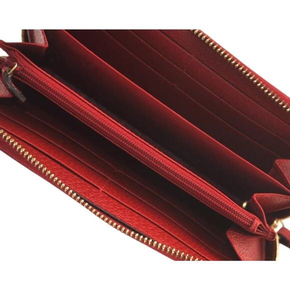 GUCCI Logo Print Long Wallet Purse Canvas Leather Red - Picture 9 of 16